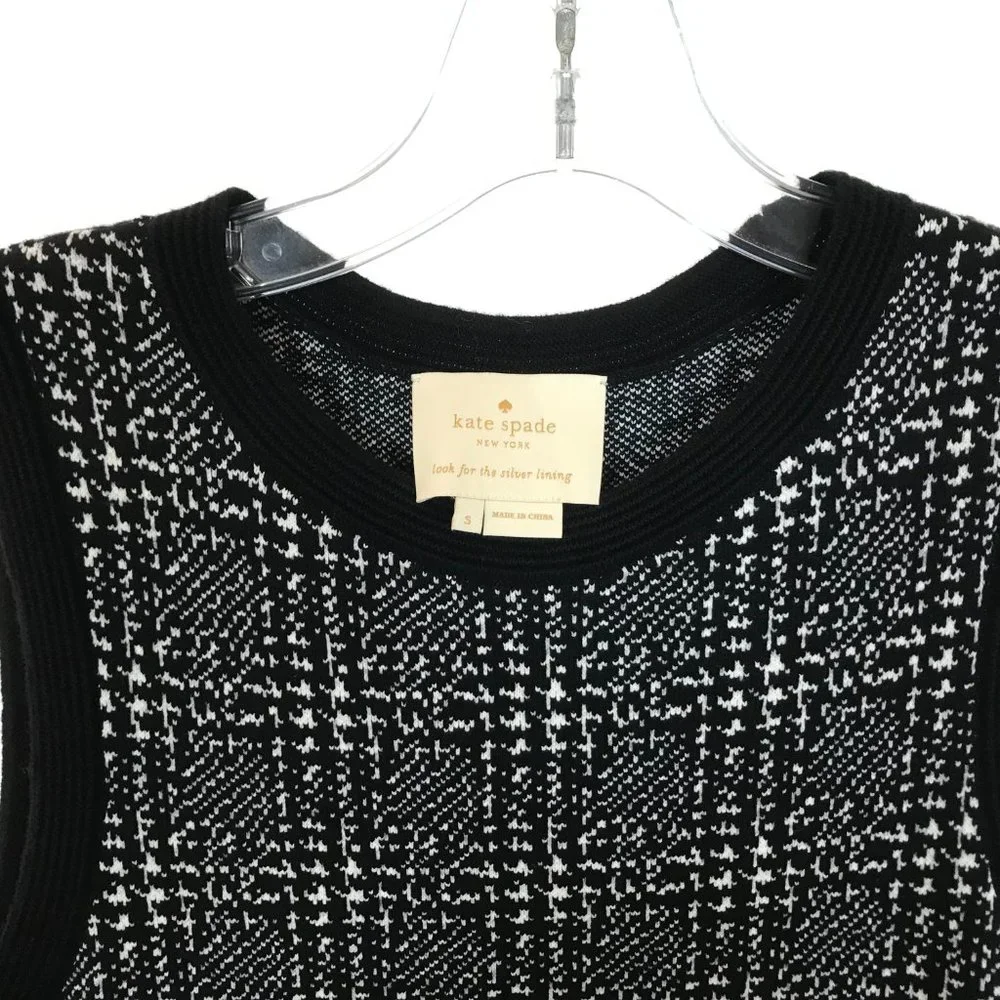 Womens Size Small Kate Spade Black White Mod Sleeveless Plaid Knit Sweater Dress